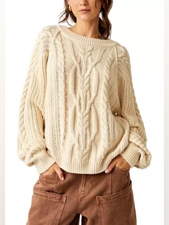 Free People Tops - Free People Beige Cream Frankie Cable Sweater Medium